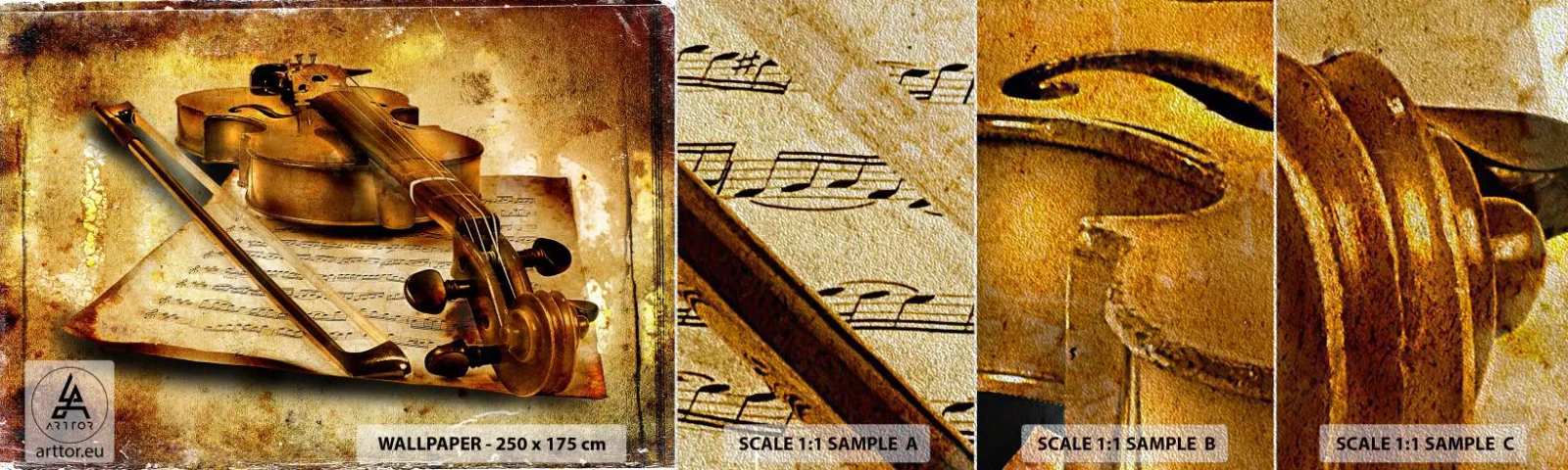 Campione di Fotomurale Premium Sand - Ci vuole subito un virtuoso - Violino, Musica, Note musicali - 100x30 cm