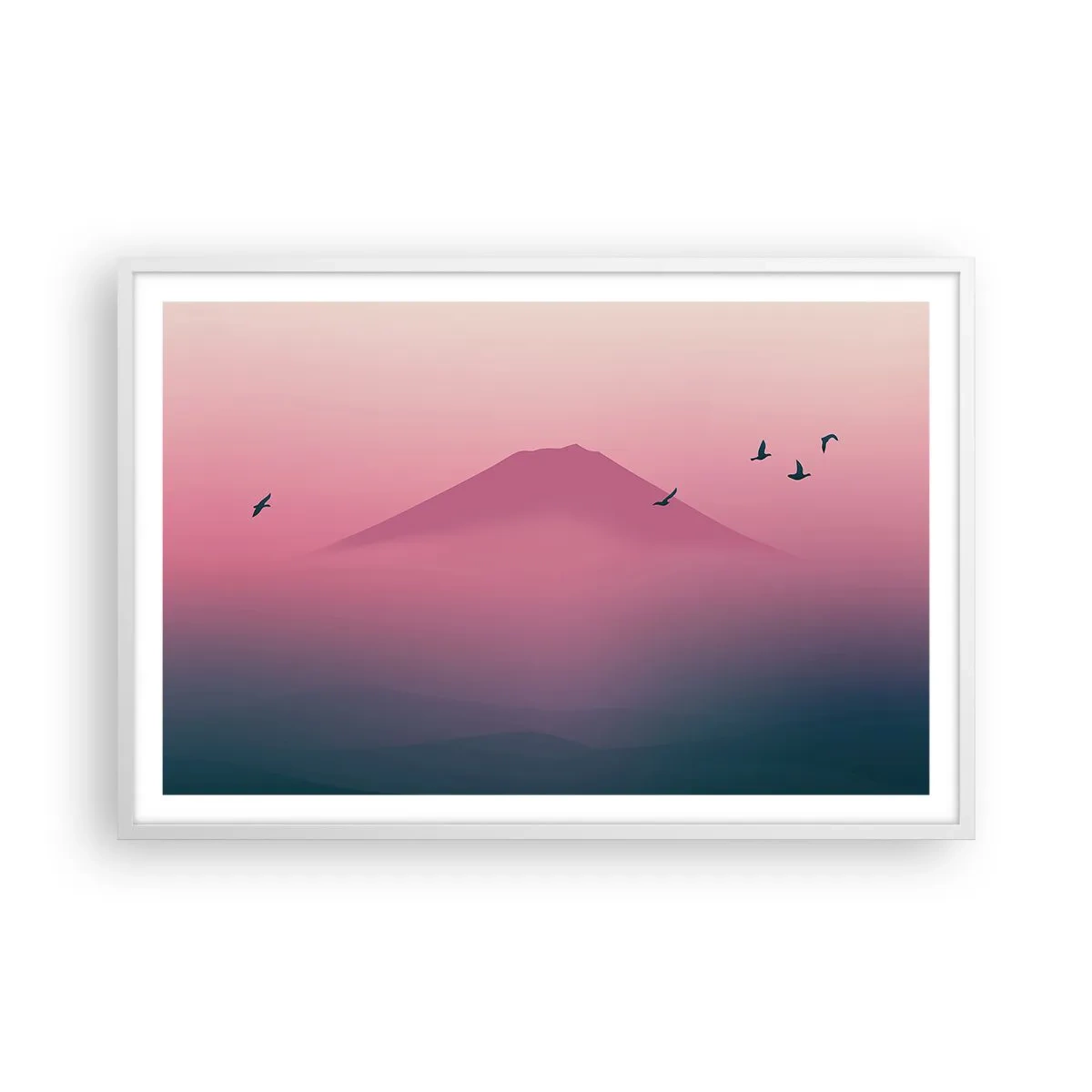 Poster in cornice bianca - Viandanti sopra le nuvole - 91x61 cm