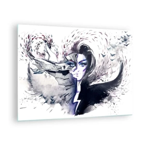 Quadro su vetro - Ritratto astratto con elementi dinamici e nero - 70x50cm - Bella e demoniaca - Decorazione murale moderna per soggiorno e camera da letto ARTTOR