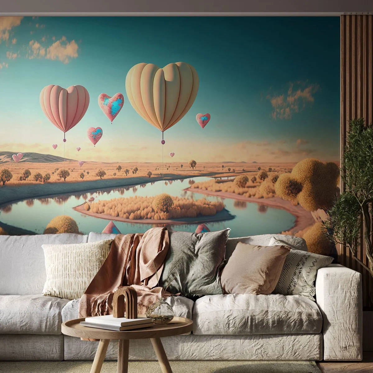 Fotomurali Autoadesivo Deluxe Sticker - L'amore permette di volare - Palloncini, Pastello, Caramella - 150x105 cm