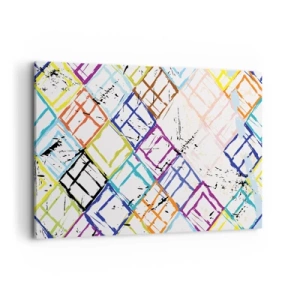 Quadro su tela - Stampe su Tela - Astrazione colorata con forme geometriche su sfondo bianco - 120x80cm - Cellule in affitto - Decorazione murale moderna per soggiorno e camera da letto ARTTOR