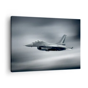 Quadro su tela - Stampe su Tela - Un aereo da caccia in volo contro un cielo nuvoloso - 70x50cm - Lanci la sfida? - Decorazione murale moderna per soggiorno e camera da letto ARTTOR
