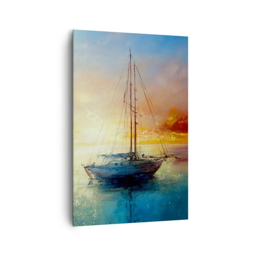 Quadro su tela - Stampe su Tela - Uno yacht su un mare calmo al tramonto - 80x120cm - Nella baia dorata - Decorazione murale moderna per soggiorno e camera da letto ARTTOR