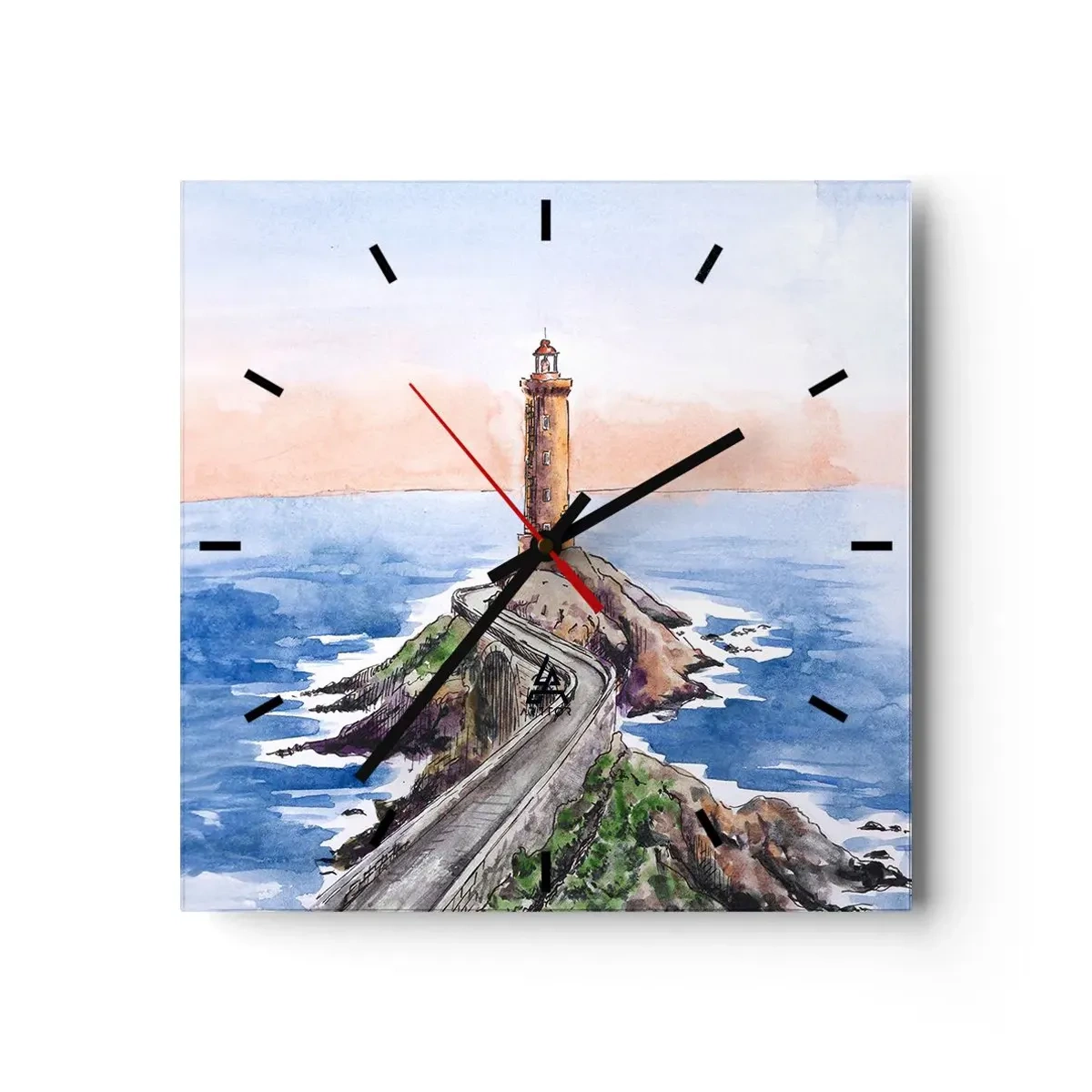 Orologio da parete - Orologio in Vetro - Un faro su una costa rocciosa - 30x30cm - Rivolto verso il mare - Decorazione murale moderna per soggiorno e camera da letto ARTTOR