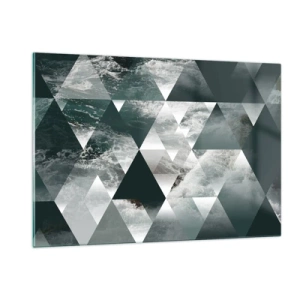 Quadro su vetro - Composizione astratta di triangoli con motivo a onde d'acqua - 120x80cm - Prospettiva di cristallo - Decorazione murale moderna per soggiorno e camera da letto ARTTOR