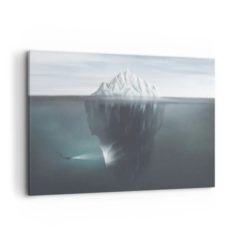 Quadro su tela - Stampe su Tela - Un iceberg in acqua con un sub e un riflettore sotto la superficie. - 100x70cm - Mistero sottomarino - Decorazione murale moderna per soggiorno e camera da letto ARTTOR