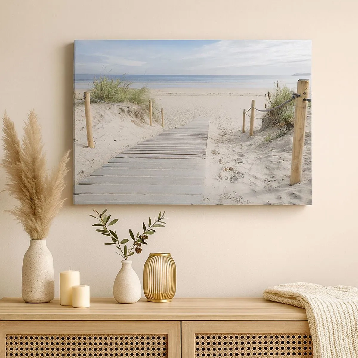 Quadro su tela - Stampe su Tela - Un sentiero di assi che conduce a una spiaggia sabbiosa - 70x50cm - Fino all'orizzonte - Decorazione murale moderna per soggiorno e camera da letto ARTTOR