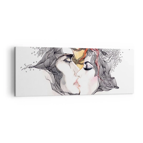 Quadro su tela - Stampe su Tela - Ritratto artistico di una coppia con motivi astratti sui capelli - 140x50cm - E il mondo scompare - Decorazione murale moderna per soggiorno e camera da letto ARTTOR