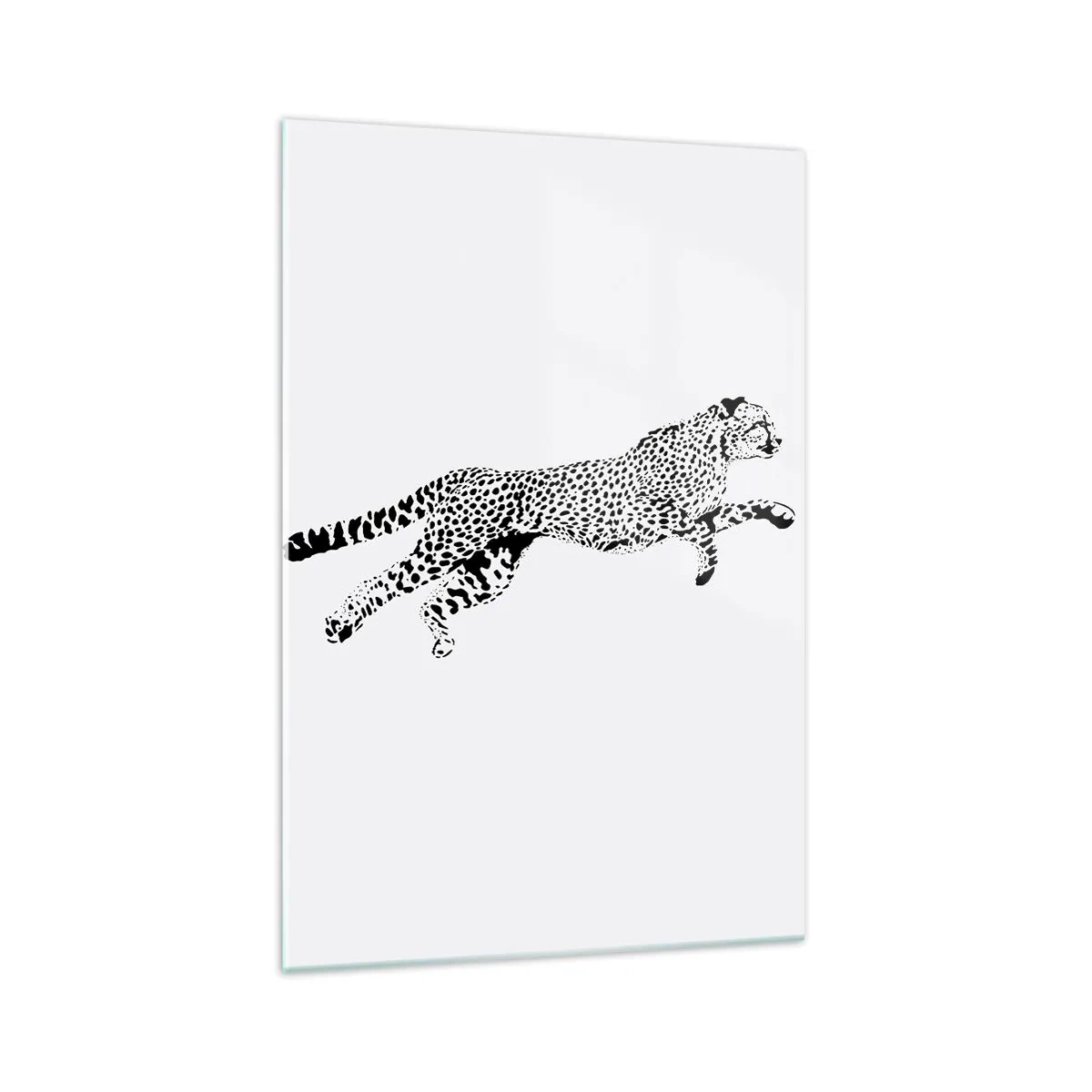 Quadro su vetro - Grafica minimalista di un ghepardo in movimento - 70x100cm - Il più veloce sulla Terra - Decorazione murale moderna per soggiorno e camera da letto ARTTOR
