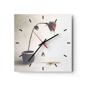 Orologio da parete - Orologio in Vetro - Una rosa rossa in un vaso con gocce di tintura su uno sfondo bianco - 30x30cm - Rosa dolorosa - Decorazione murale moderna per soggiorno e camera da letto ARTTOR