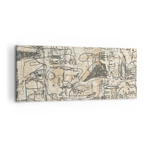 Quadro su tela - Stampe su Tela - Motivi astratti e linee su uno sfondo beige - 120x50cm - In attesa di essere decifrato - Decorazione murale moderna per soggiorno e camera da letto ARTTOR