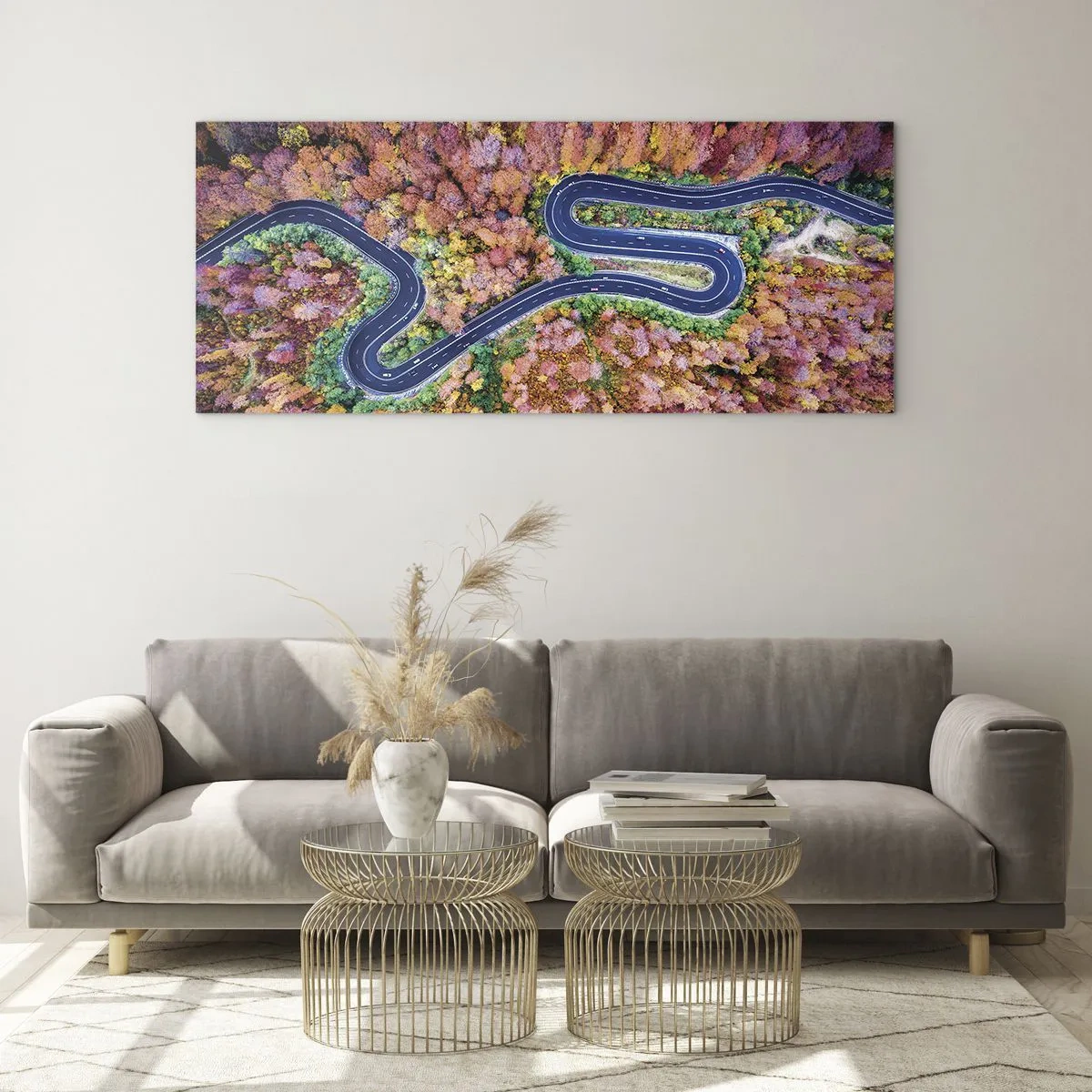 Quadro su vetro - Via tortuosa attraverso il bosco - 100x40 cm