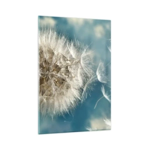Quadro su vetro - Un dente di leone soffiato contro un cielo blu - 80x120cm - Il respiro dell'angelo - Decorazione murale moderna per soggiorno e camera da letto ARTTOR