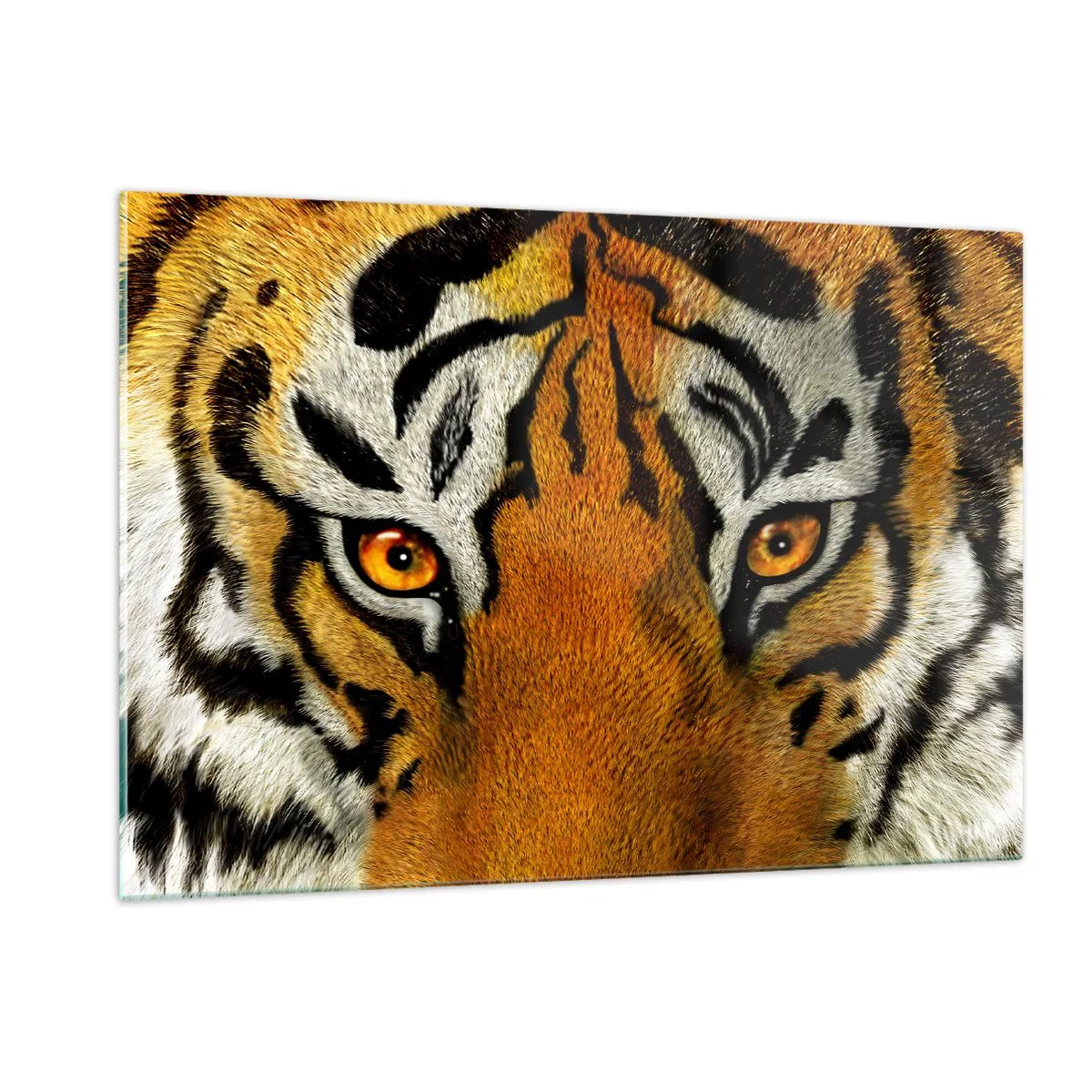 Quadro su vetro - Primo piano dello sguardo intenso della tigre - 120x80cm - Minacciosa e bella - Decorazione murale moderna per soggiorno e camera da letto ARTTOR