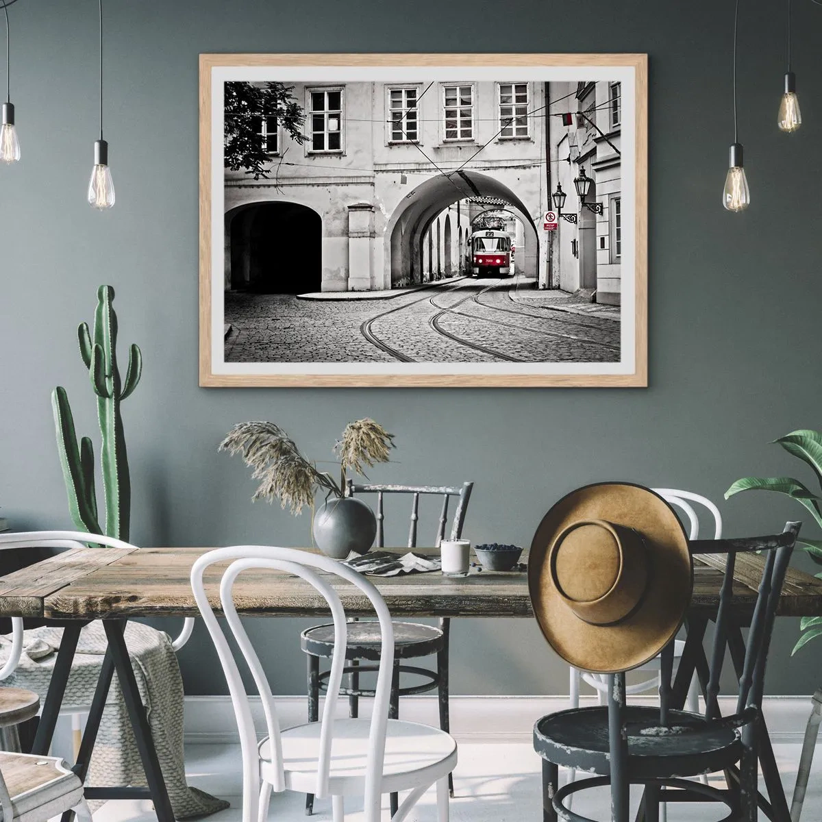 Poster in cornice rovere chiaro - Attraverso il labirinto cittadino - 50x40 cm