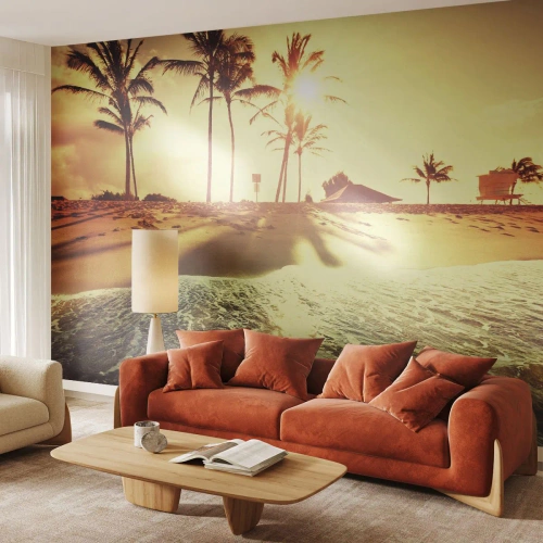 Fotomurali Standard Eco - Pomeriggio in California - Paesaggio, Spiaggia, Palma da cocco - 350x256 cm