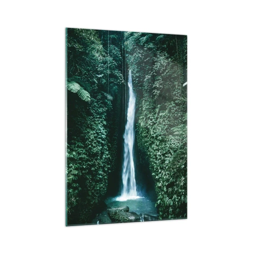 Quadro su vetro - Una cascata circondata da una fitta vegetazione tropicale - 70x100cm - Terme tropicali - Decorazione murale moderna per soggiorno e camera da letto ARTTOR