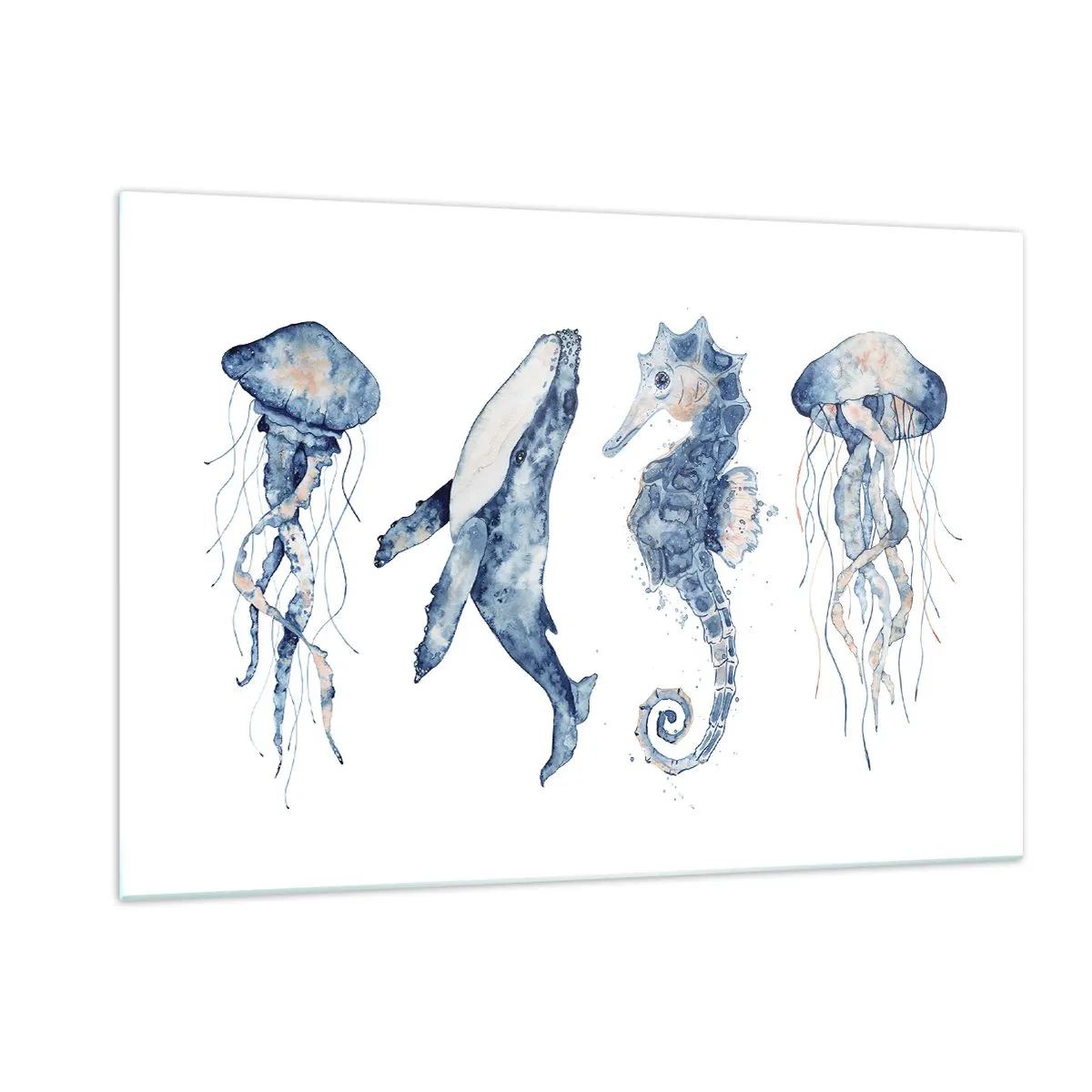 Quadro su vetro - Creature marine in un delicato stile acquerello - 120x80cm - Meraviglie del mare - Decorazione murale moderna per soggiorno e camera da letto ARTTOR