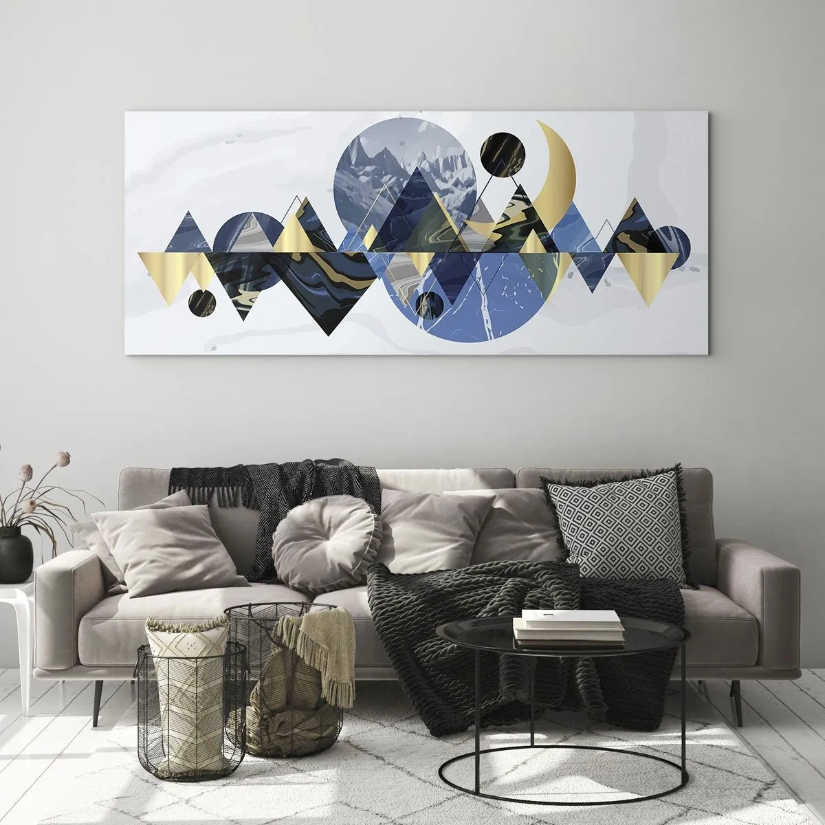 Quadro su vetro - Motivi geometrici astratti con motivi montani - 120x50cm - Paesaggio geometrico - Decorazione murale moderna per soggiorno e camera da letto ARTTOR