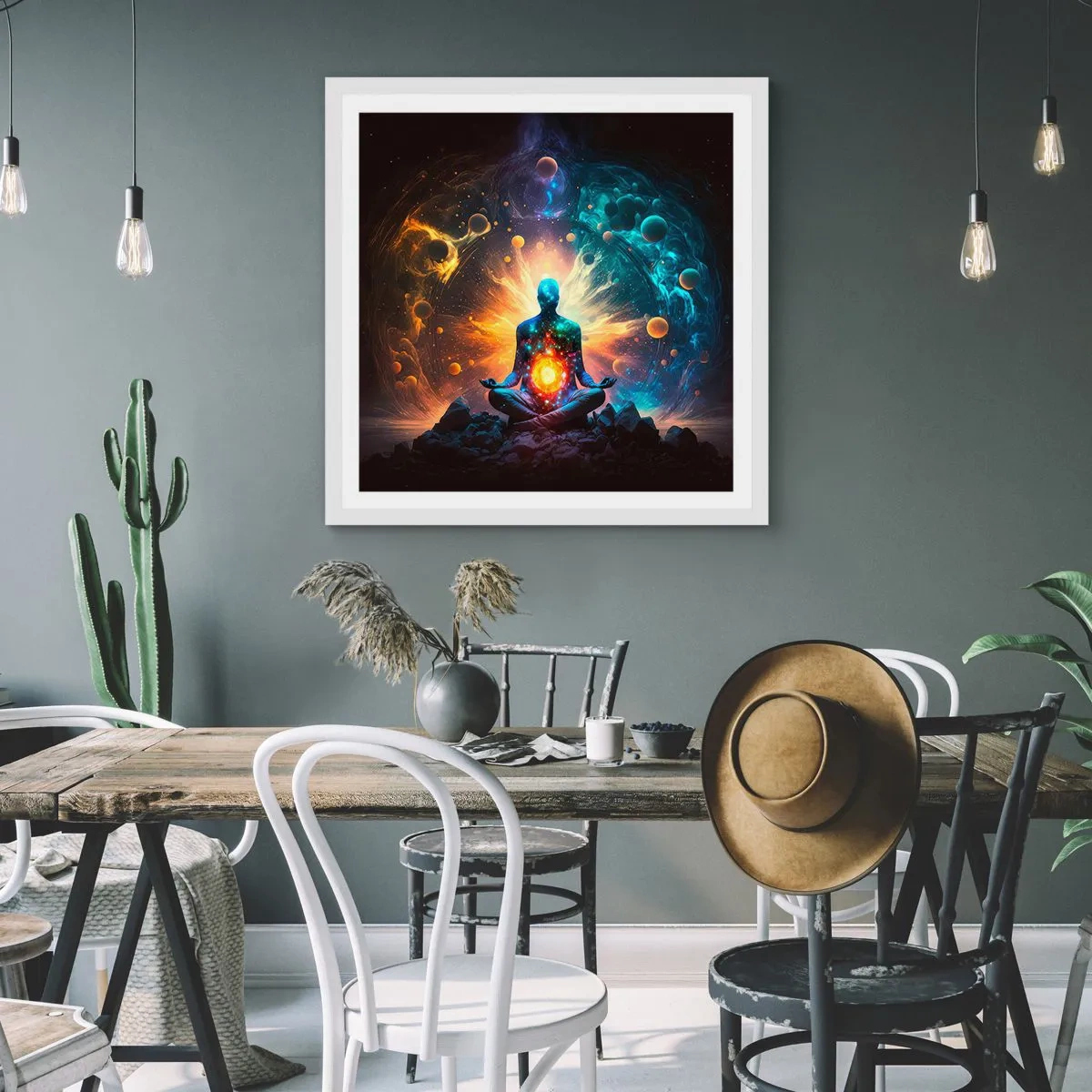 Poster in cornice bianca - Pace cosmica - 50x50 cm