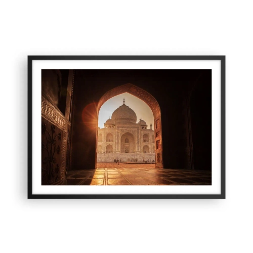 Poster in cornice nera - Il Taj Mahal alla luce del sole visto dall'arco del cancello - 70x50cm - Monumento all'amore ultraterreno - Decorazione murale moderna per soggiorno e camera da letto ARTTOR