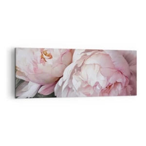 Quadro su tela - Stampe su Tela - Delicate peonie rosa in piena fioritura - 140x50cm - L'attimo della fioritura - Decorazione murale moderna per soggiorno e camera da letto ARTTOR