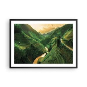 Poster in cornice nera - Pittoresche terrazze di riso in una valle verde illuminata dal sole al tramonto - 70x50cm - Valle del Vietnam - Decorazione murale moderna per soggiorno e camera da letto ARTTOR