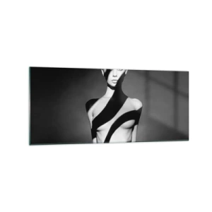 Quadro su vetro - Ritratto in bianco e nero di una donna in luce e ombra - 120x50cm - Luci e ombre - Decorazione murale moderna per soggiorno e camera da letto ARTTOR