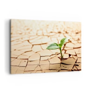 Quadro su tela - Stampe su Tela - Una pianta verde che cresce nella terra secca e screpolata - 120x80cm - L'indomita forza della vita - Decorazione murale moderna per soggiorno e camera da letto ARTTOR
