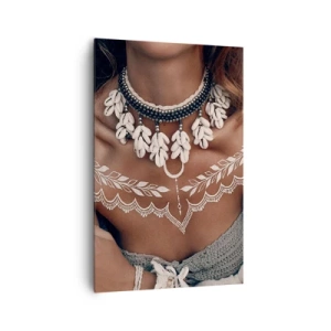 Quadro su tela - Stampe su Tela - Stile boho con gioielli di conchiglie e motivo in pizzo - 80x120cm - Talismani, rituali di femminilità - Decorazione murale moderna per soggiorno e camera da letto ARTTOR