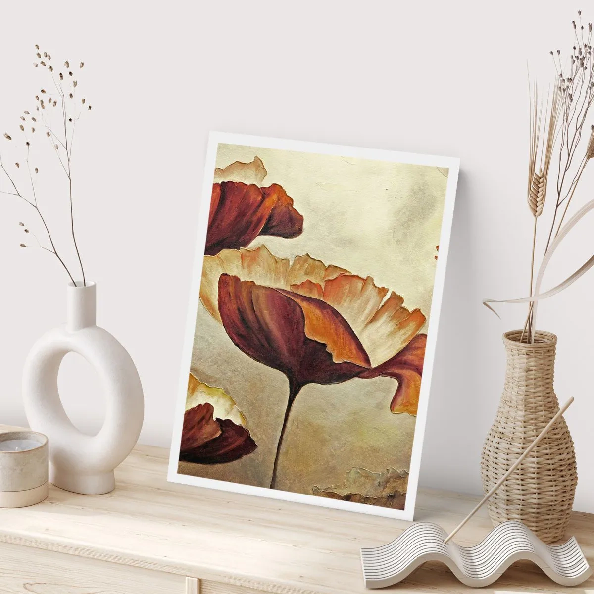 Poster - Un'immagine di papaveri in tonalità calde - 50x70cm - Nei prati e nei campi - Decorazione murale moderna per soggiorno e camera da letto ARTTOR