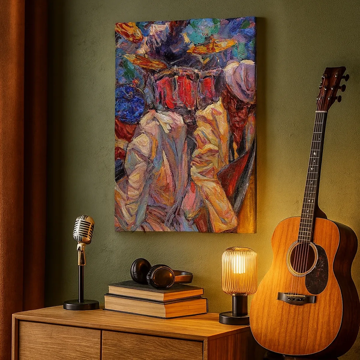 Quadro su tela - Stampe su Tela - Scena jazz energica con musicisti e strumenti - 50x70cm - In un unico ritmo - Decorazione murale moderna per soggiorno e camera da letto ARTTOR