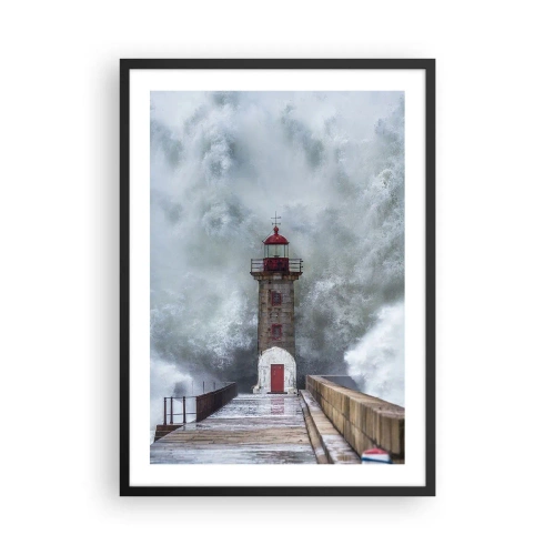 Poster in cornice nera - Un faro circondato da onde potenti durante una tempesta - 50x70cm - Fragore delle acque, rumore di tempesta - Decorazione murale moderna per soggiorno e camera da letto ARTTOR