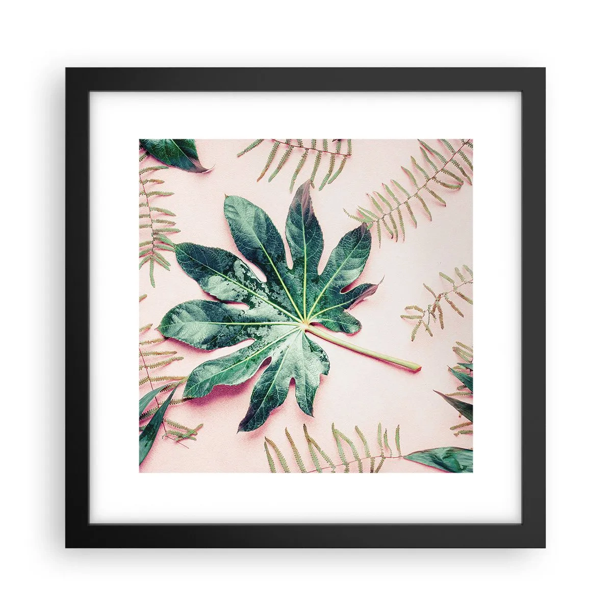 Poster in cornice nera - Studio di verde su sfondo rosa - 30x30 cm