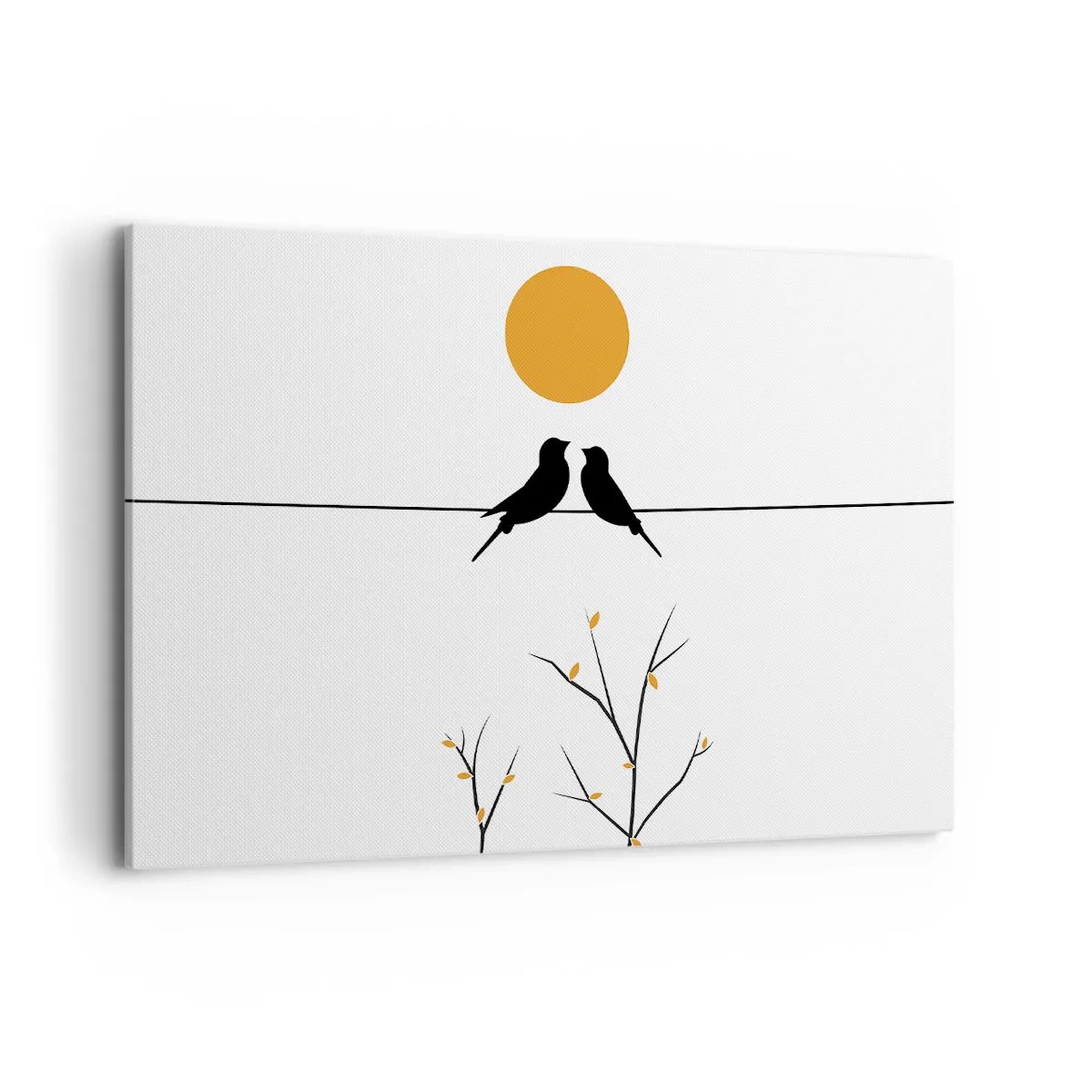 Quadro su tela - Stampe su Tela - Uccelli su una linea con un sole giallo - 120x80cm - Sera da usignoli - Decorazione murale moderna per soggiorno e camera da letto ARTTOR