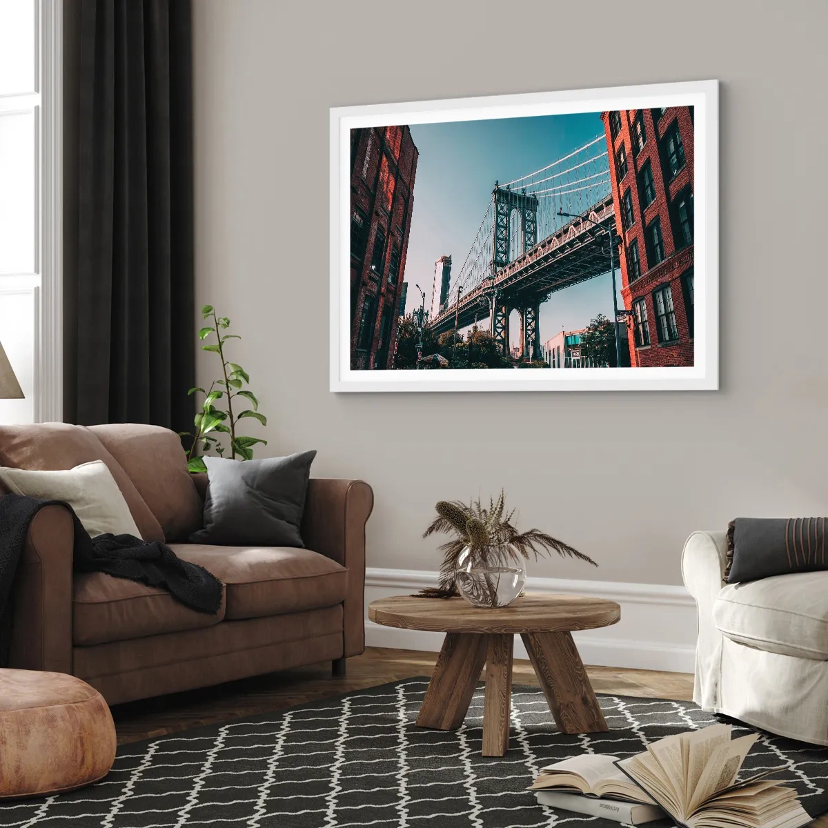 Poster in cornice bianca - Sopra le onde della città - 100x70 cm