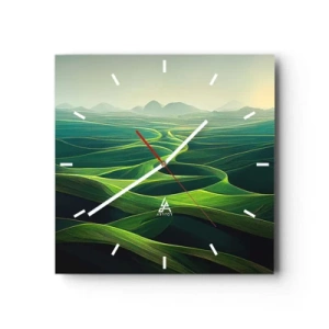 Orologio da parete - Orologio in Vetro - Colline verdi con sentieri ondulati - 30x30cm - Nelle valli verdi - Decorazione murale moderna per soggiorno e camera da letto ARTTOR