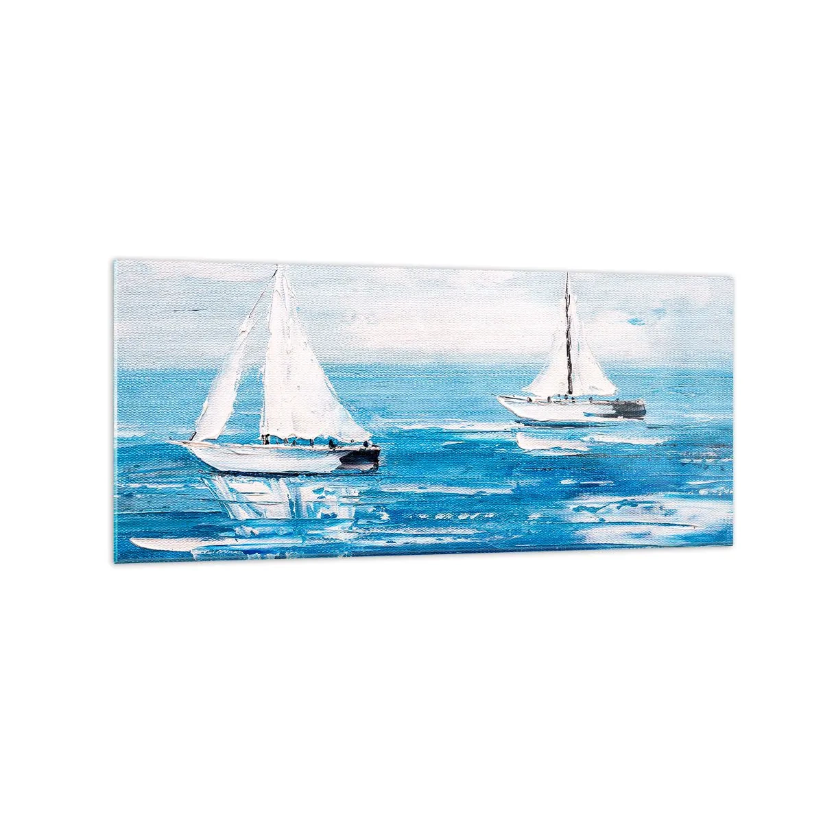 Quadro su vetro - Yacht sul mare blu in stile artistico - 120x50cm - Con un amico al fianco - Decorazione murale moderna per soggiorno e camera da letto ARTTOR