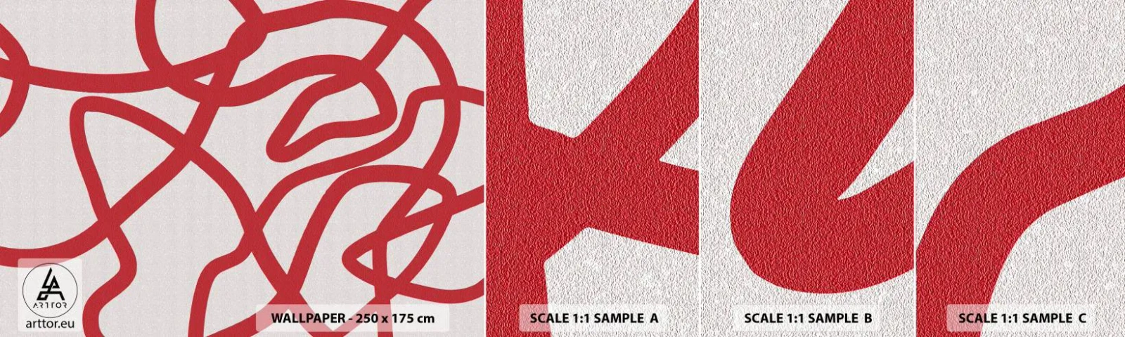 Campione Di Fotomurale Standard Eco - Rosso su bianco - Minimalismo, Pezzo, Linee - 100x30 cm