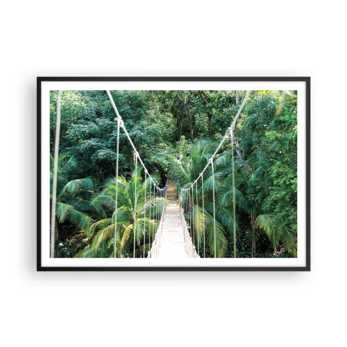 Poster in cornice nera - Un ponte sospeso in una giungla tropicale piena di verde - 100x70cm - Welcome to the jungle! - Decorazione murale moderna per soggiorno e camera da letto ARTTOR