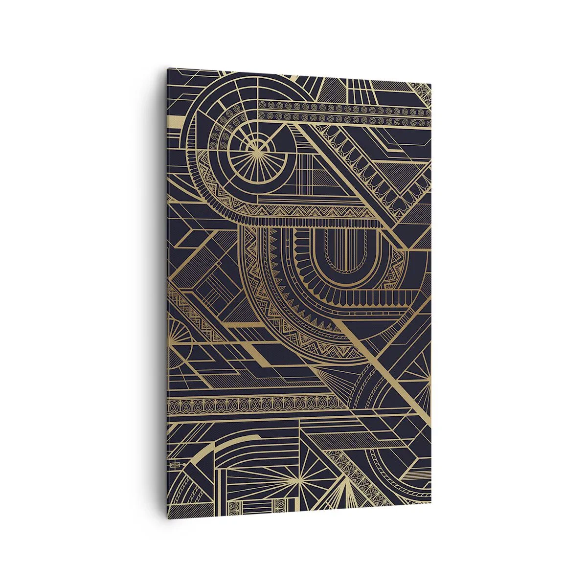Quadro su tela - Stampe su Tela - Motivi geometrici dorati su sfondo nero in stile Art Déco - 80x120cm - Concetti, idee, progetti - Decorazione murale moderna per soggiorno e camera da letto ARTTOR