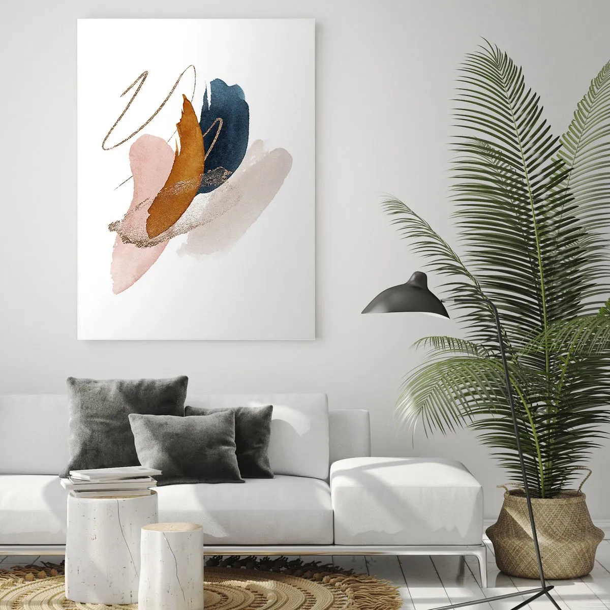 Quadro su vetro - Tratti astratti in colori pastello con accenti dorati - 70x100cm - Composizione alata - Decorazione murale moderna per soggiorno e camera da letto ARTTOR