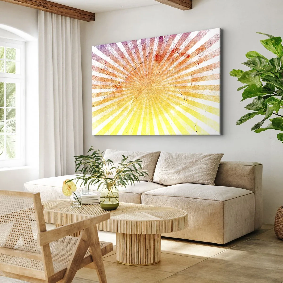 Quadro su tela - Stampe su Tela - Raggi di sole nelle tonalità dell'arancione e del giallo - 120x80cm - Albe e tramonti - Decorazione murale moderna per soggiorno e camera da letto ARTTOR