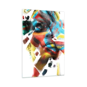 Quadro su vetro - Ritratto astratto dai colori vivaci - 80x120cm - Personalità colorata - Decorazione murale moderna per soggiorno e camera da letto ARTTOR