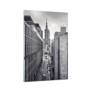 Quadro su vetro - Panorama di Varsavia con vista sul Palazzo della Cultura e sugli edifici circostanti - 70x100cm - La valle di Varsavia - Decorazione murale moderna per soggiorno e camera da letto ARTTOR
