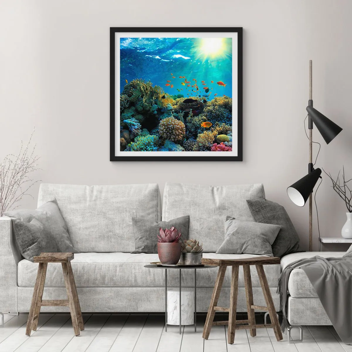 Poster in cornice nera - Tesori sotto al mare - 40x40 cm