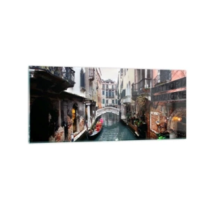 Quadro su vetro - Un canale a Venezia con una gondola ed edifici storici - 120x50cm - Paesaggio veneziano con gondola e ponte - Decorazione murale moderna per soggiorno e camera da letto ARTTOR