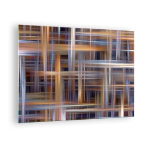 Quadro su vetro - Motivo geometrico di linee e colori in stile astratto - 70x50cm - Tessute con la luce - Decorazione murale moderna per soggiorno e camera da letto ARTTOR