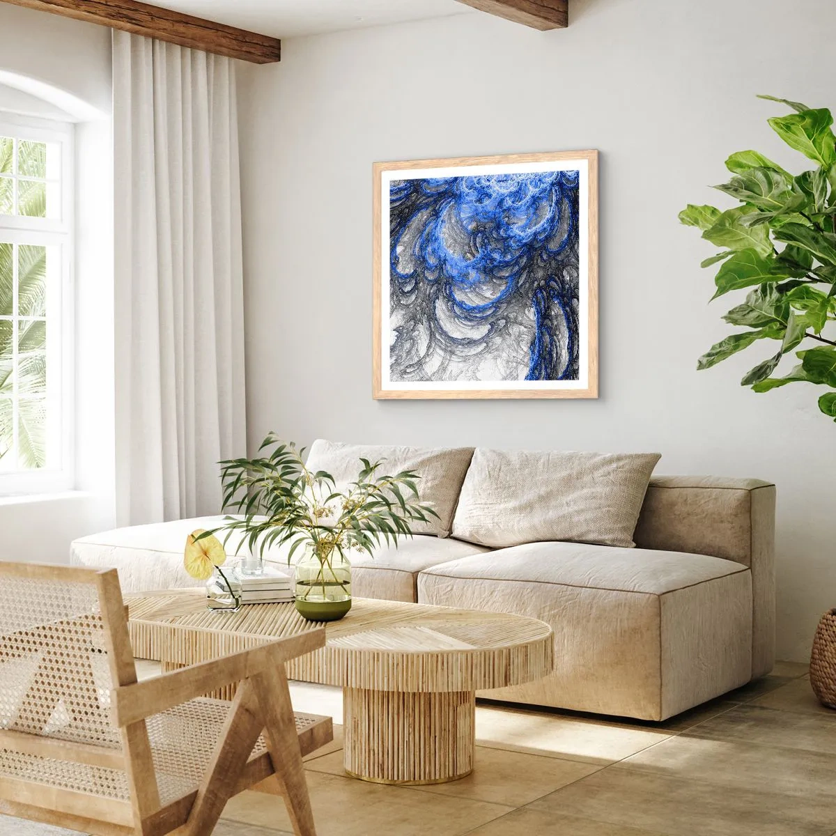 Poster in cornice rovere chiaro - La nascita dell'onda - 40x40 cm