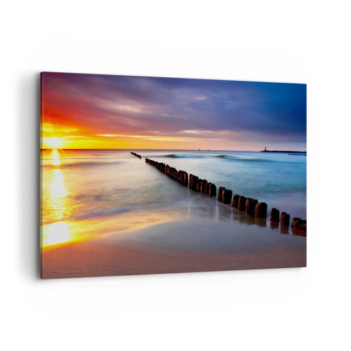 Quadro su tela - Stampe su Tela - Tramonto sul mare con un frangiflutti in primo piano - 100x70cm - Ascolta il silenzio - Decorazione murale moderna per soggiorno e camera da letto ARTTOR
